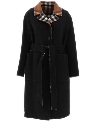 Burberry Check-pattern Reversible Wool Coat - Black