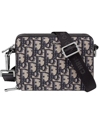 Dior Pouch With Strap In Beige And Black Oblique Jacquard