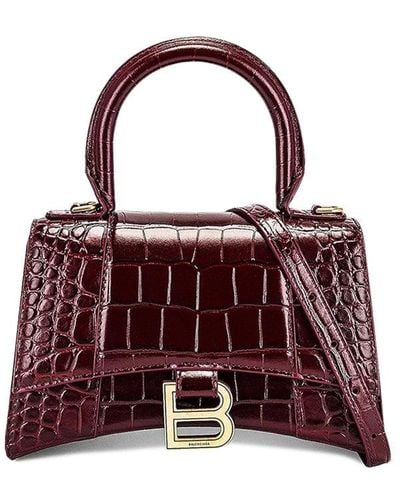 Balenciaga Hourglass Xs Handbag Crocodile Embossed In Dark Red - Purple