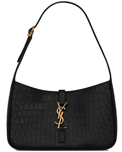 Saint Laurent Le 5 A 7 In Crocodile Embossed Shiny Leather - Black