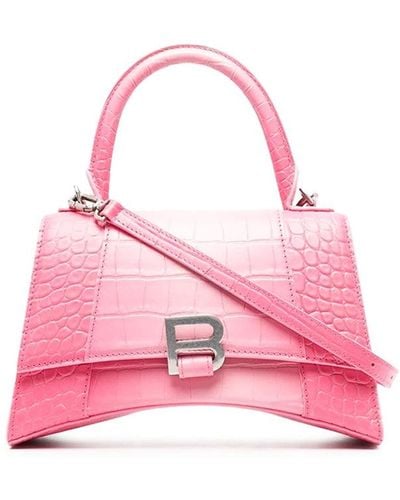 Balenciaga Hourglass Small Handbag Crocodile Embossed In Pink
