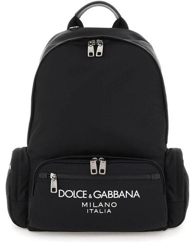 Dolce & Gabbana Nylon Backpack With Rubberized Lettering Logo - Black