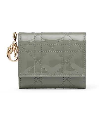 Mini lady dior wallet in Gray stone patent cannage calfskin