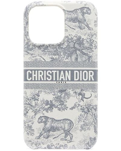 Dior Case Iphone 13 Pro In Grey Toile De Jouy - White