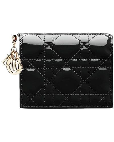Dior Mini Lady Wallet In Black Patent Cannage Calfskin