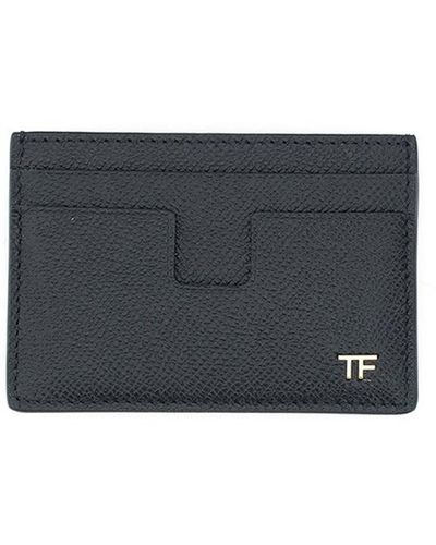 Tom Ford Leather Cardholder With Gold-tone Logo - Blue
