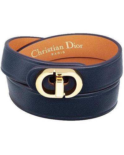 Dior 30 Montaigne Double Bracelet In Indigo Blue Calfskin And Gold-finish Metal