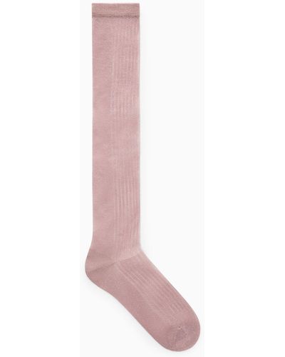 COS Sheer Metallic Knee-high Socks - Pink