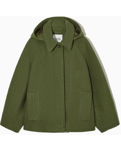COS Hooded Boiled-wool Coat - Green