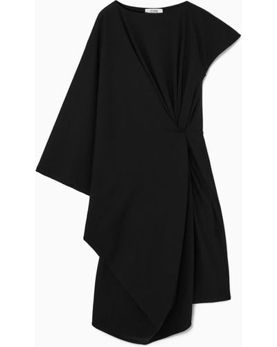 COS Draped Asymmetric Midi Dress - Black