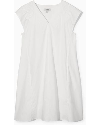 COS Smocked V-neck Mini Dress - White
