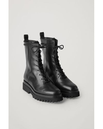 COS Leather Lace-up Chunky Boots - Black