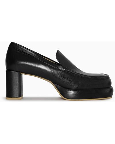 COS Leather Platform Heeled Loafers - Black