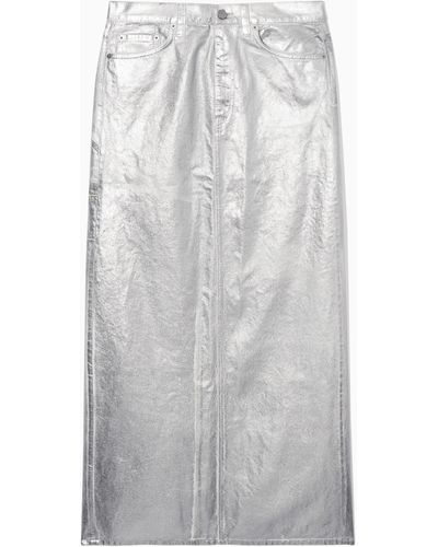 COS Coated-denim Maxi Skirt - Grey