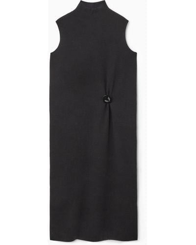 COS Brooch-detail Wool Turtleneck Dress - Black