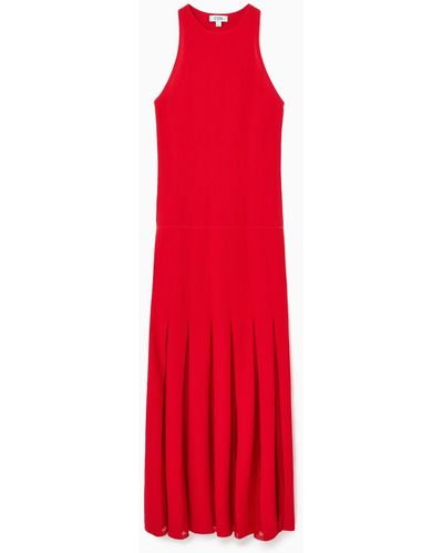 COS Pleated Racer-neck Maxi Dress - Red