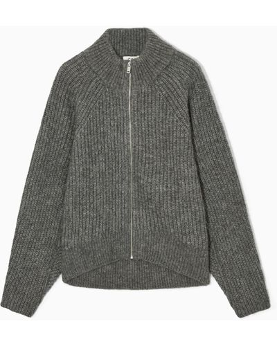 COS Alpaca-blend Zip-up Cardigan - Grey