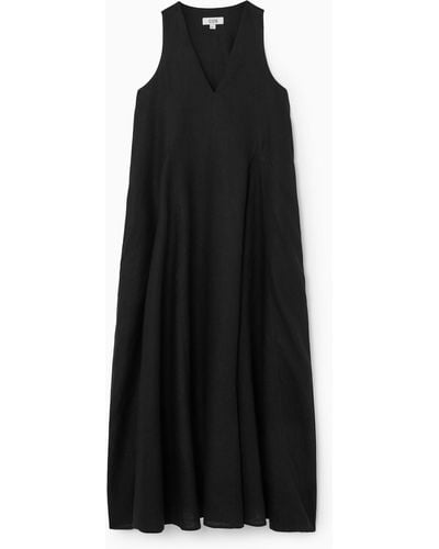 COS Pleated Linen Maxi Dress - Black