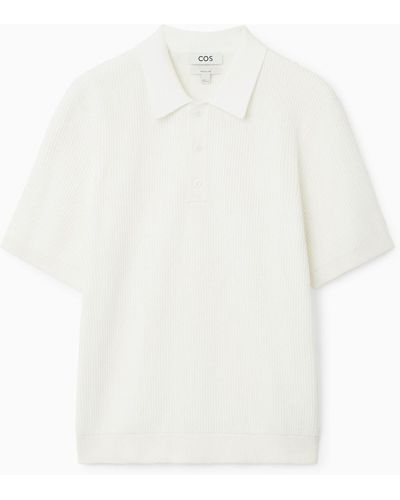 COS Textured Knitted Polo Shirt - White