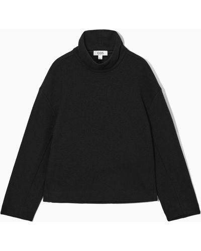 COS Funnel-neck Boiled Wool Top - Black
