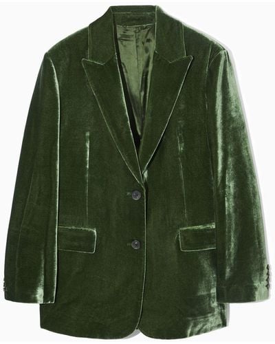 COS Silk-blend Velvet Blazer - Green