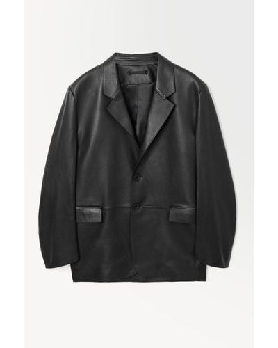 COS The Single-breasted Leather Blazer - Black