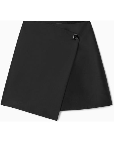 COS Brooch-detail Wool-blend Mini Skirt - Black