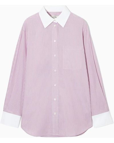COS Oversized Contrast-trim Pinstriped Shirt - Pink