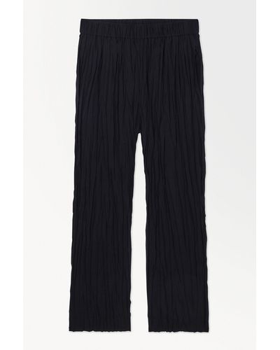 COS The Crinkled Barrel-leg Trousers - Blue