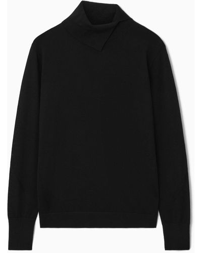 COS Split Roll-neck Wool Jumper - Black