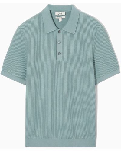 COS Textured Knitted Polo Shirt - Blue