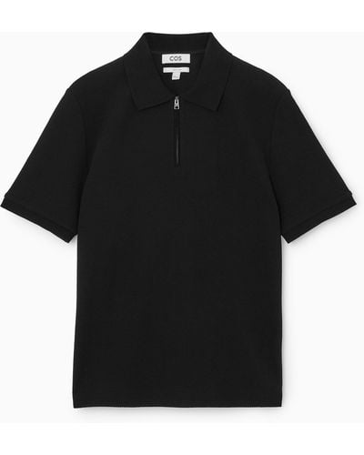COS Short-sleeved Zip-up Polo Shirt - Black