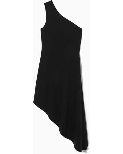 COS Asymmetric One-shoulder Midi Dress - Black