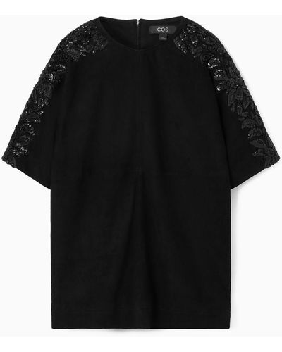 COS Sequinned Suede T-shirt - Black