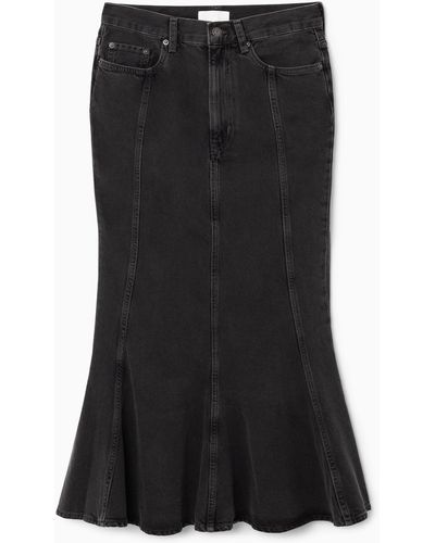COS Paneled Flared Denim Skirt - Black