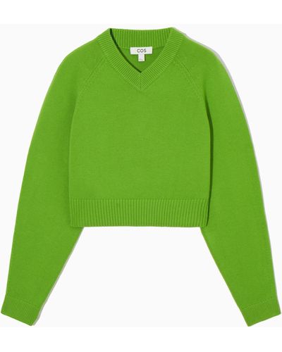 COS Cropped V-neck Wool Jumper - Green