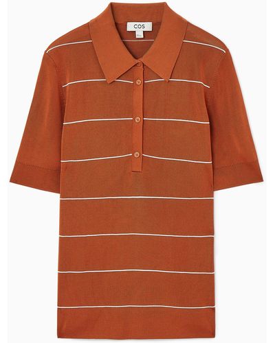 COS Striped Knitted Polo Shirt - Orange