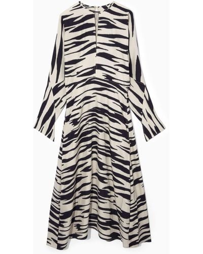 COS Zebra-print Cutout Midi Dress - White