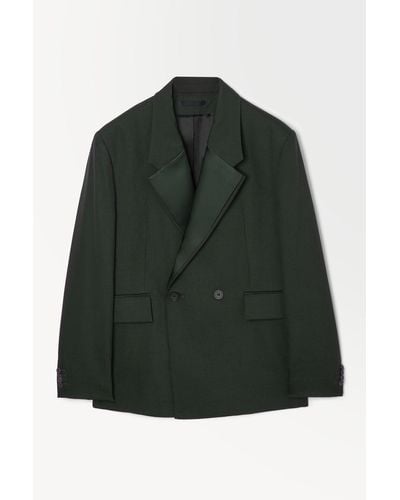COS The Double-breasted Wool Tuxedo Jacket - Green