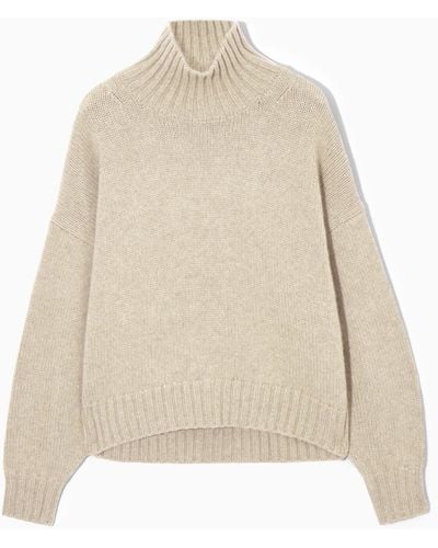 COS Chunky Pure Cashmere Turtleneck Jumper - Natural