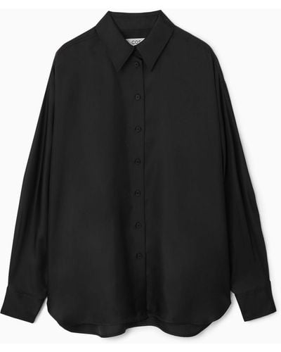 COS Oversized Batwing-sleeve Silk Shirt - Black