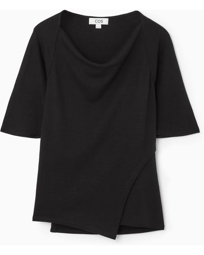 COS Asymmetric Cowl-neck T-shirt - Black