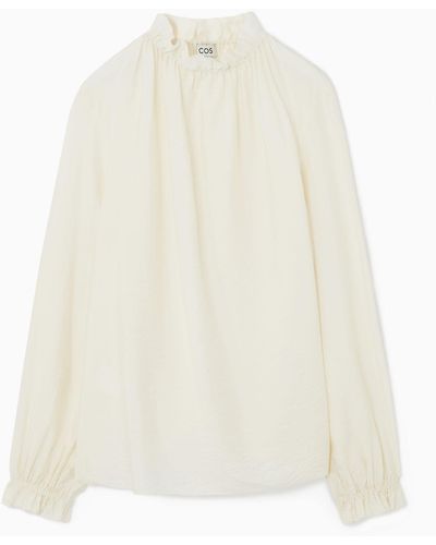 COS Ruffled High-neck Blouse - White