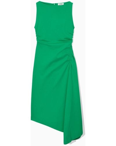 COS Asymmetric Gathered Midi Dress - Green