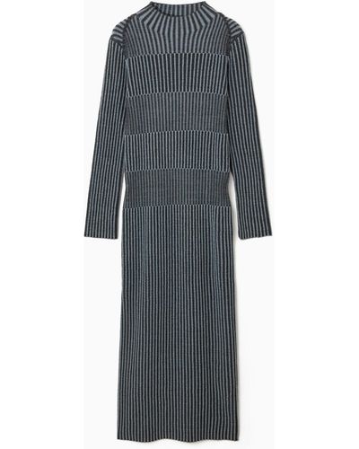 COS Striped Ribbed-knit Midi Dress - Gray