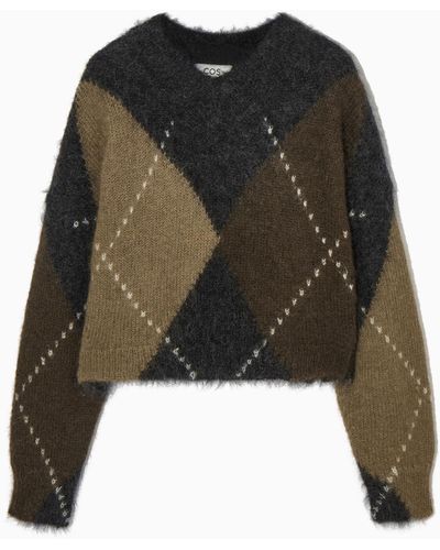 COS Cropped V-neck Mohair Sweater - Black