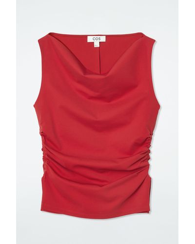 COS Cowl-neck Gathered Sleeveless Top