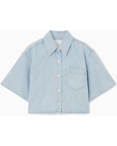 COS Cropped Short-sleeved Denim Shirt - Blue