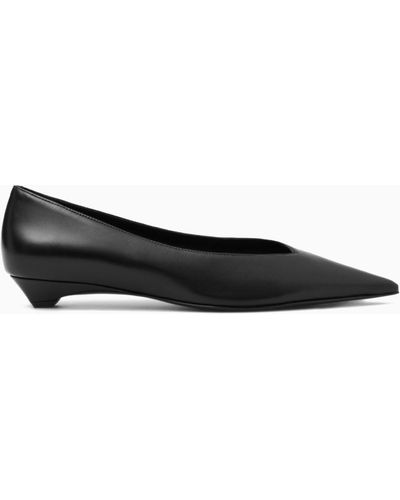 COS Pointed Leather Kitten-heel Pumps - Black