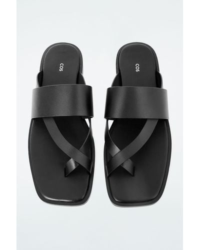 COS Strappy Leather Thong Sandals - Black